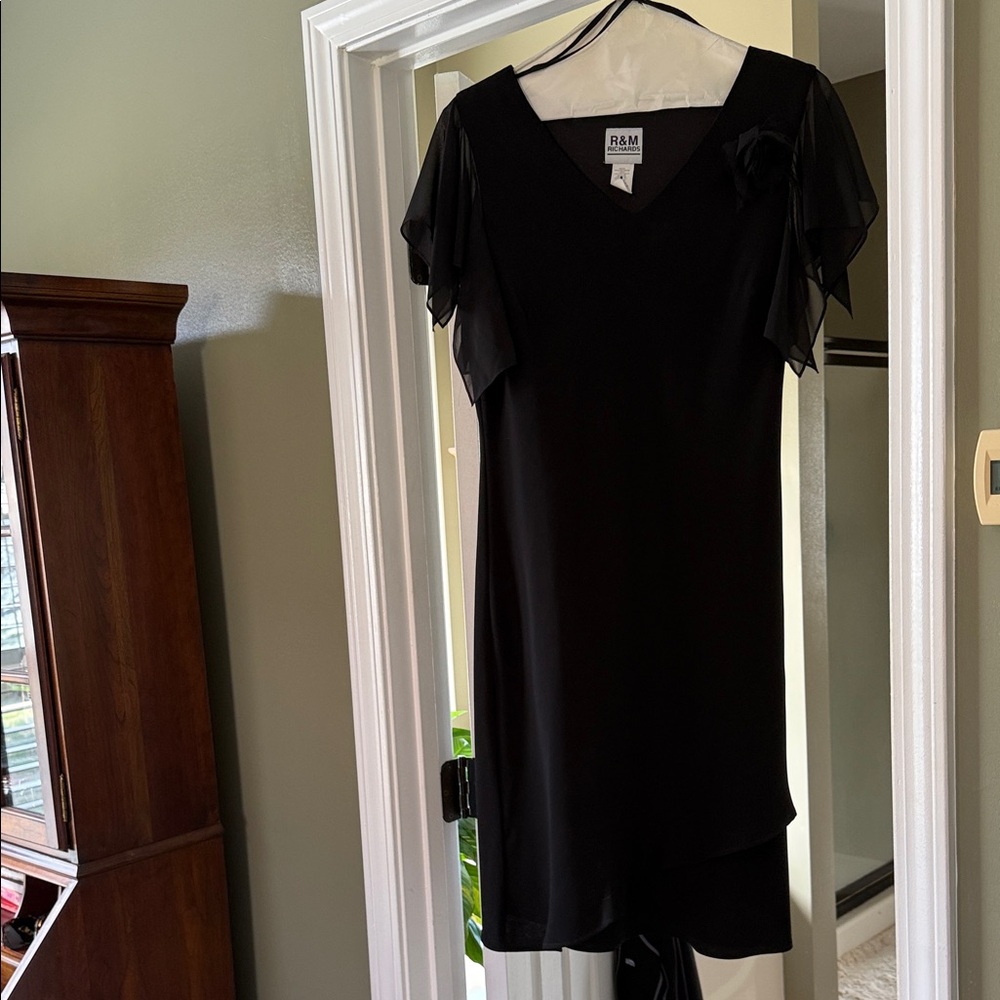 R&M Richards Black Mini Dress with Chiffon Sleeves